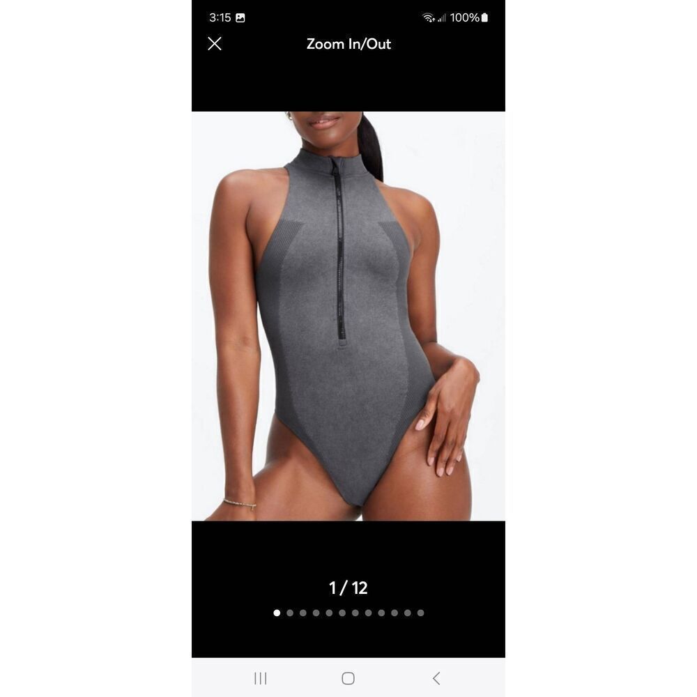 New Large Fabletics Arya Sleeveless Grey Bodysuit Hi Neck Maddie Ziegler Capsule